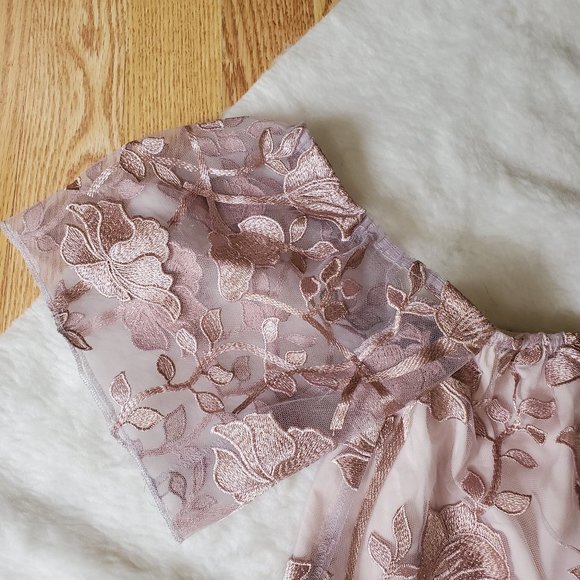 NWOT TOBI ROSE GOLD LACE OFF SHOULDER CROPPED TOP - Picture 3 of 9